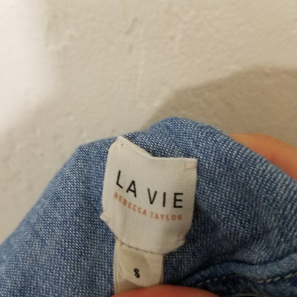 La Vie En Rose Ruffle Open Back Denim Jumpsuit Blue Size S - Picture 7 of 9